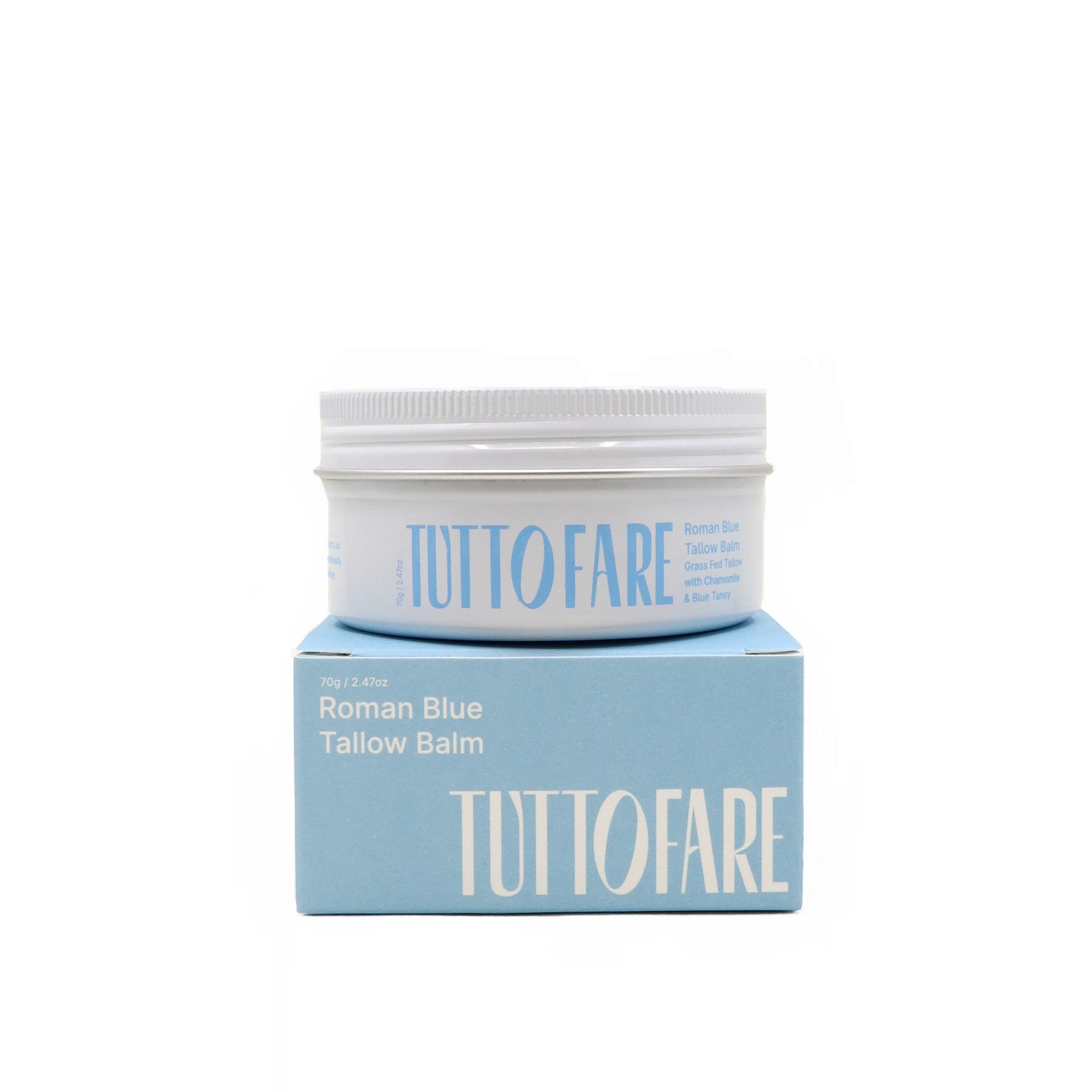 Tuttofare Roman Blue Tallow Balm is a tallow cream natural skincare product with Australian tallow, Roman chamomile and blue tansy made in Australia