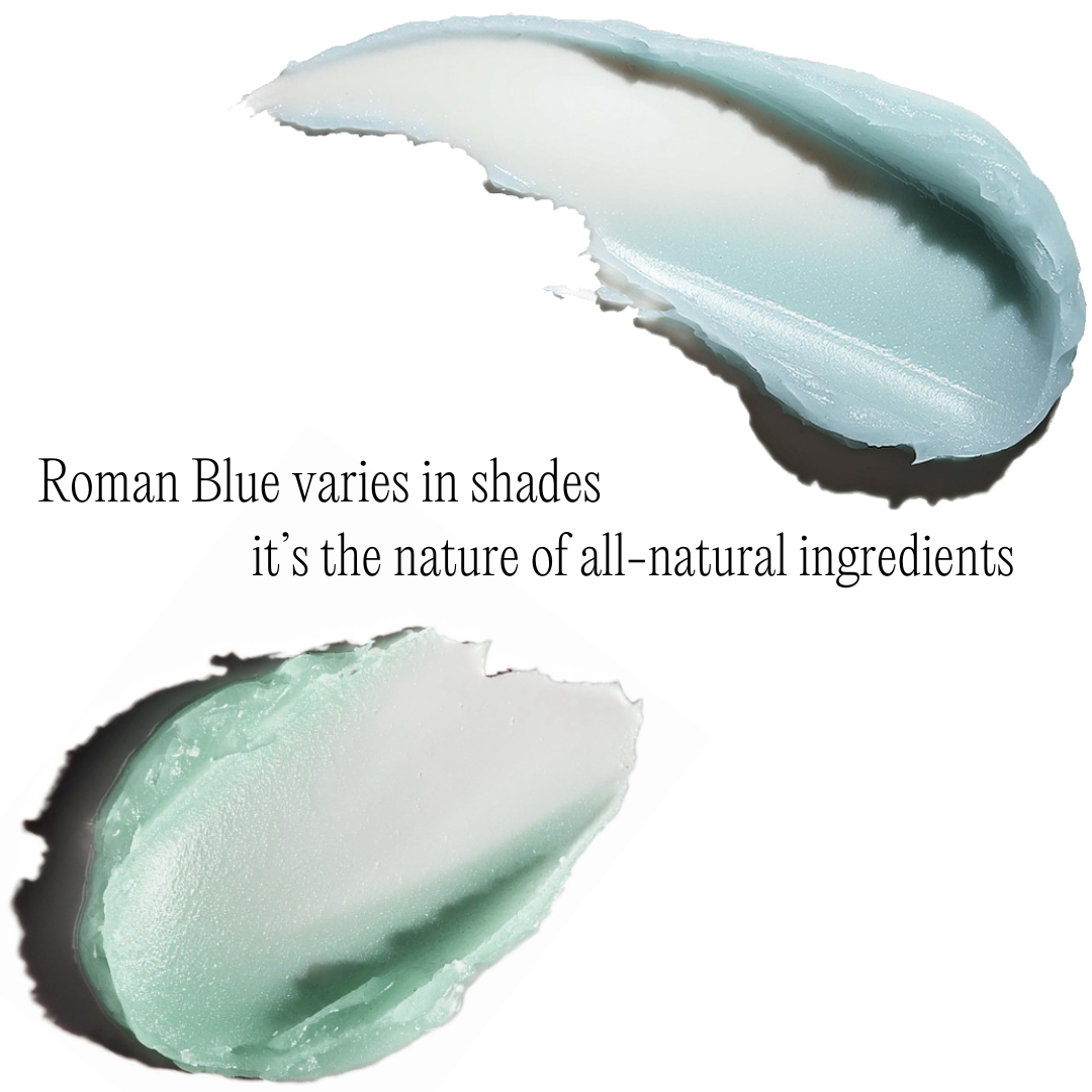 Tuttofare Roman Blue Tallow Balm texture is silky tallow cream natural skincare product made with Roman chamomile and blue tansy